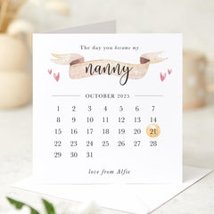 Personalised Card for Nanny The Day You Became My Nanny Calendar Date New Baby Announcement or First Grandchild Keepsake Grandma Granny Nana