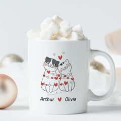 Personalised Cat Couple Mug with Names – Cute Valentine’s Day Anniversary Gift