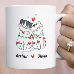 Personalised Cat Couple Mug with Names – Cute Valentine’s Day Anniversary Gift