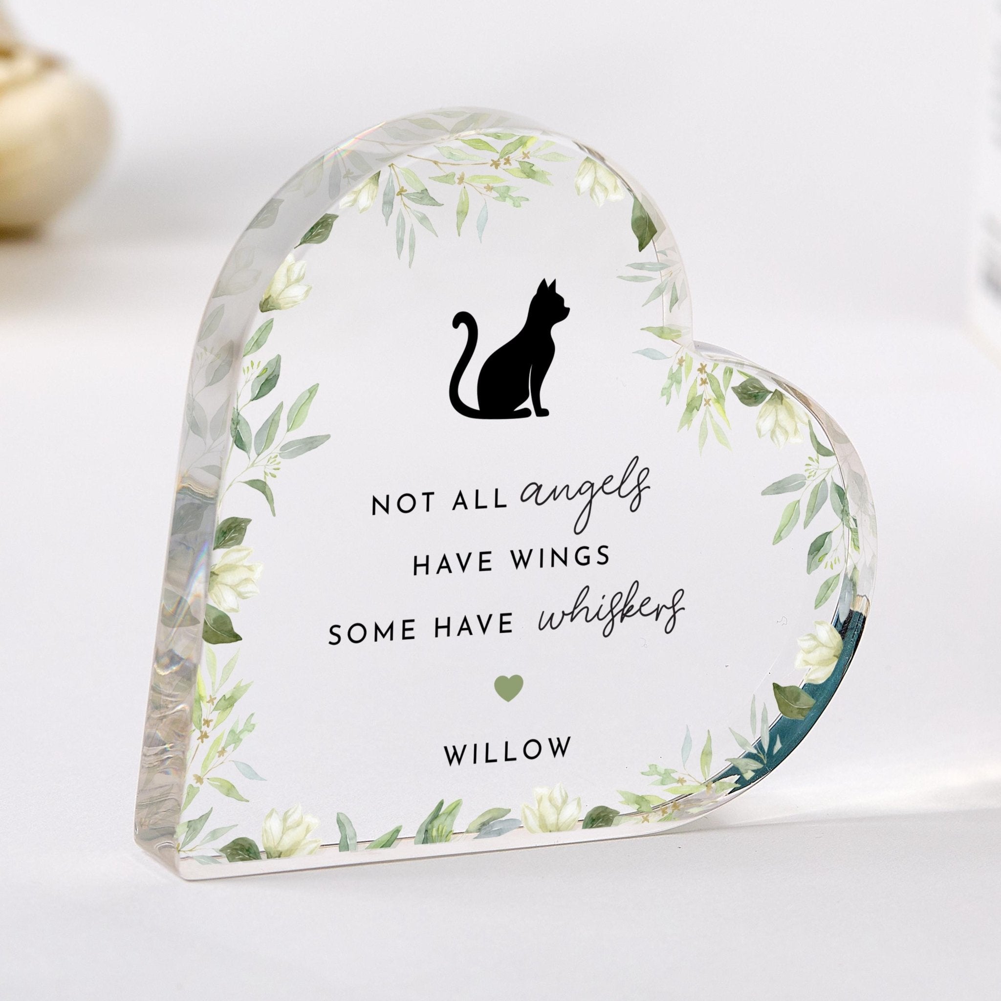Personalised Cat Memorial Gift – Acrylic Heart Plaque – Pet Loss Remembrance Keepsake with Name for Cat Owner Sympathy Gifts