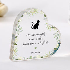 Personalised Cat Memorial Gift – Acrylic Heart Plaque – Pet Loss Remembrance Keepsake with Name for Cat Owner Sympathy Gifts