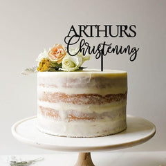 Personalised Christening Cake Topper, Baptism Communion Decor, Wooden Modern, Gold Silver Rose Gold Black Custom Name