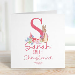 Personalised Christening Card Pink Or Blue Daughter Granddaughter Niece Grandson Goddaughter Grandchild Christening Card Personalised Rabbit