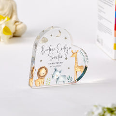 Personalised Christening Gift for Nephew Niece Son Daughter Grandson Granddaughter Acrylic Plaque with Safari Animals Name Date Included
