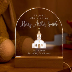 Personalised Christening Night Light Gift for Baby Boy Girl Son Daughter Nephew Niece Name Date Church Keepsake LED Lamp Godson Goddaughter