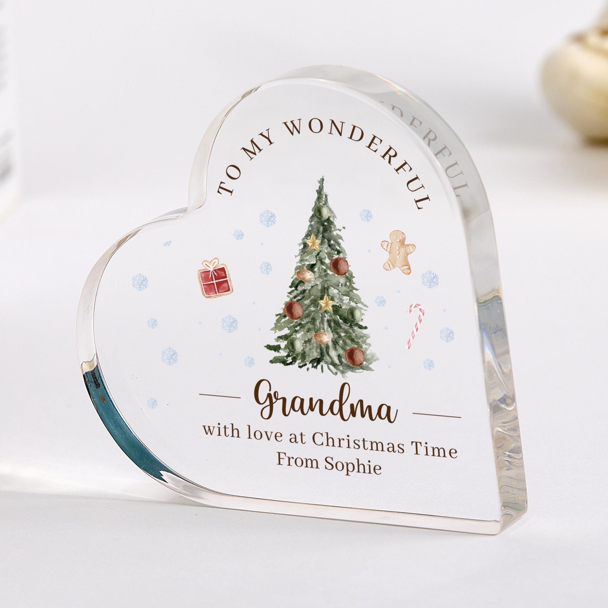 Personalised Christmas Acrylic Plaque Gift for Grandma – Custom Heart Keepsake Ornament from Grandchildren Holiday Present