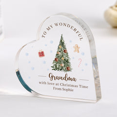 Personalised Christmas Acrylic Plaque Gift for Grandma – Custom Heart Keepsake Ornament from Grandchildren Holiday Present