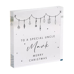 Personalised Christmas Acrylic Plaque Gift for Uncle or Auntie Custom Name Festive Keepsake