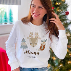Personalised Christmas Believes Jumper, Matching Family Xmas Sweatshirt, Cute Bear Reindeer Design, Kids and Adults