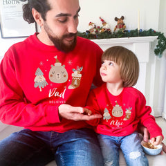 Personalised Christmas Believes Jumper, Matching Family Xmas Sweatshirt, Cute Bear Reindeer Design, Kids and Adults