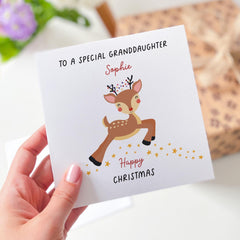 Personalised Christmas card for a granddaughter with name Cute card to a special granddaughter Xmas card Granddaughter's gift card reindeer