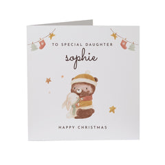 Personalised Christmas Card For Daughter Xmas Card To A Special Daughter With A Cute Bear And Rabbit For Her Lovely Gift For Daughter
