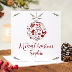 Personalised Christmas card with name Stylish elegant design Xmas ornament icons for her him corporate for best friend Xmas cards