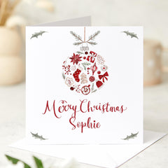 Personalised Christmas card with name Stylish elegant design Xmas ornament icons for her him corporate for best friend Xmas cards