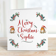 Personalised Christmas Card With Robin Bird Gift Card Happy Merry Christmas Xmas Cards Greeting Card For Her Friend Auntie Mum Grandma