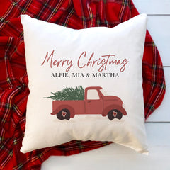 Personalised Christmas cushion with names Red Christmas truck Xmas home decorations First Christmas at new home Pillow New mum dad present