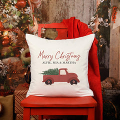 Personalised Christmas cushion with names Red Christmas truck Xmas home decorations First Christmas at new home Pillow New mum dad present