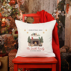 Personalised Christmas cushion with the family name and address Xmas home decorations First Christmas at new home Pillow Cover Newlywed gift