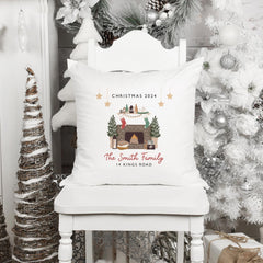 Personalised Christmas cushion with the family name and address Xmas home decorations First Christmas at new home Pillow Cover Newlywed gift