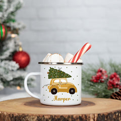 Personalised Christmas Enamel Mug Gift For Him Her Kids Couple Unbreakable Hot Chocolate Cup
