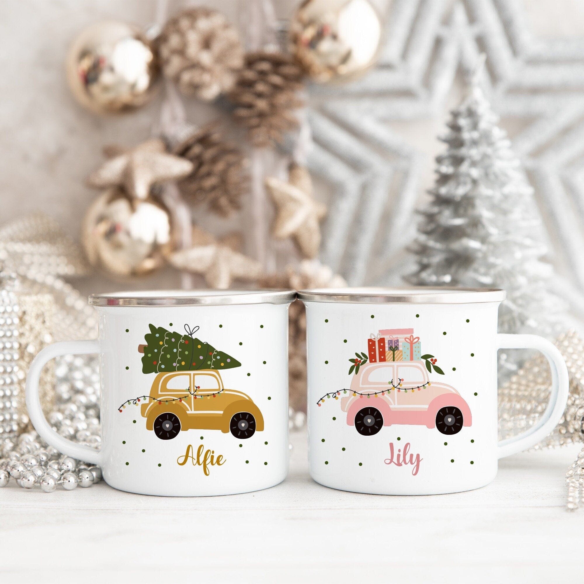 Personalised Christmas Enamel Mug Him Her Couple Unbreakable Hot Chocolate Cup