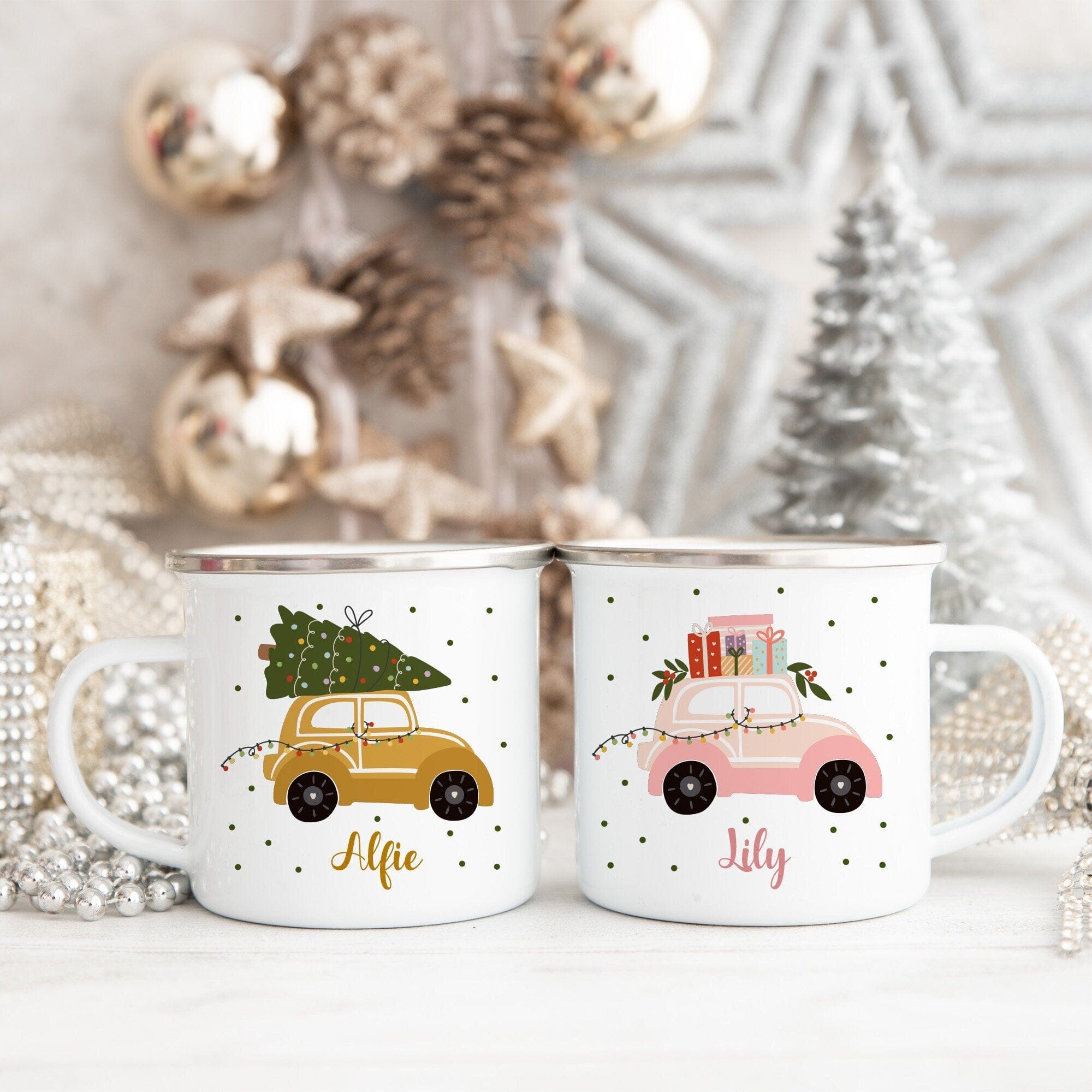 Personalised Christmas Enamel Mug Gift For Him Her Kids Couple Unbreakable Hot Chocolate Cup