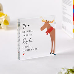 Personalised Christmas Gift for Friend Cute Reindeer Acrylic Plaque Keepsake for Bestie Fun Present for Her or Him