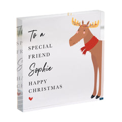 Personalised Christmas Gift for Friend Cute Reindeer Acrylic Plaque Keepsake for Bestie Fun Present for Her or Him