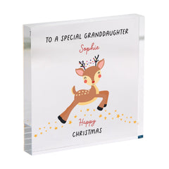 Personalised Christmas Gift for Granddaughter Cute Reindeer Acrylic Plaque Keepsake Present from Grandparent