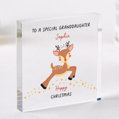 Personalised Christmas Gift for Granddaughter Cute Reindeer Acrylic Plaque Keepsake Present from Grandparent
