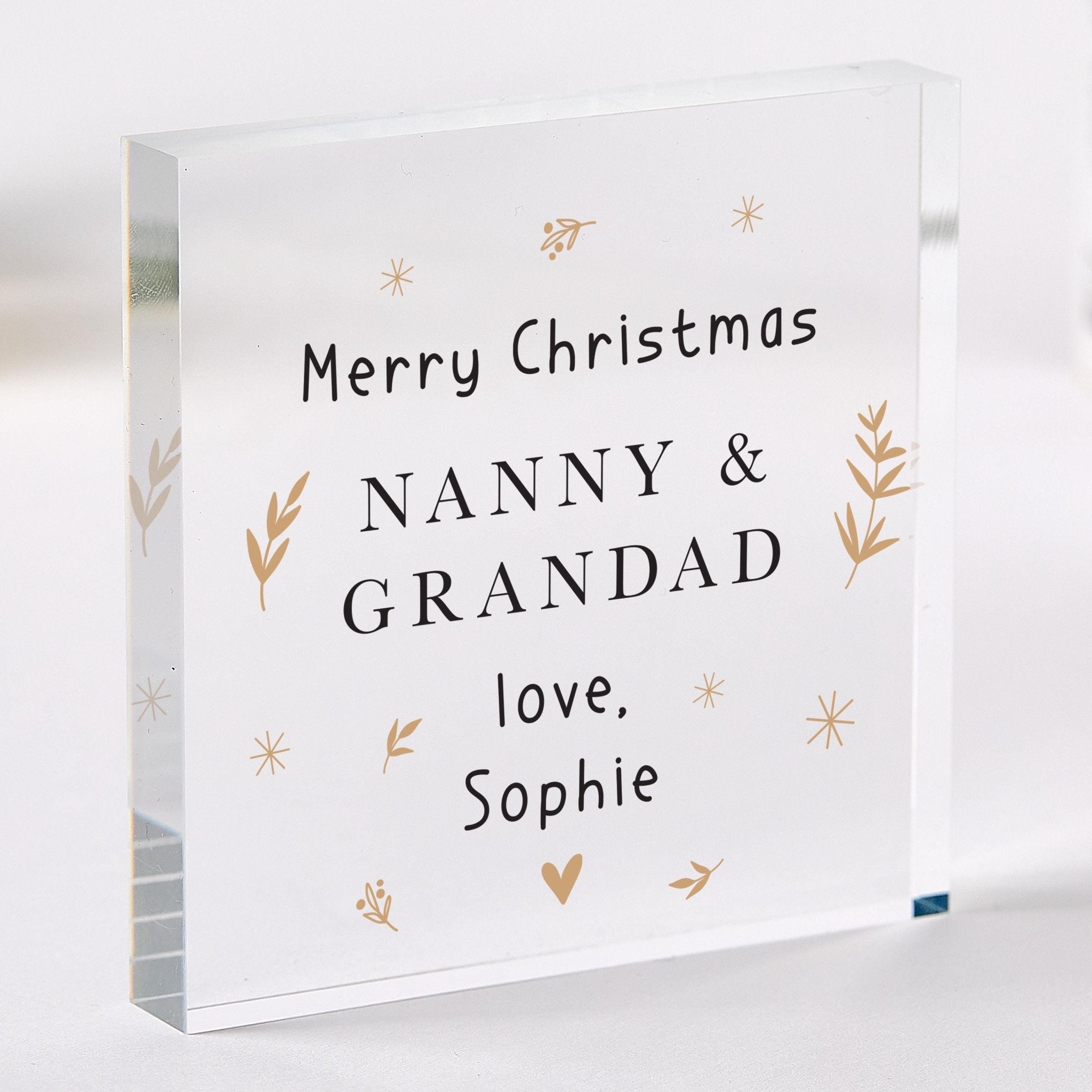 Personalised Christmas Gift for Nanny & Grandad – Acrylic Plaque – Custom with Name