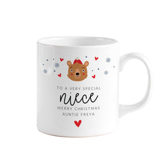 Personalised Christmas Gift for Niece Kids Mug from Auntie or Uncle with Cute Bear Design