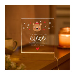 Personalised Christmas Gift for Niece LED Night Light Plaque Festive Lamp from Auntie or Uncle