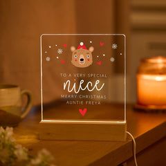 Personalised Christmas Gift for Niece LED Night Light Plaque Festive Lamp from Auntie or Uncle