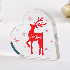 Personalised Christmas Heart Acrylic Plaque Red Reindeer Design Keepsake Gift for Her Him Child Xmas Home Decor