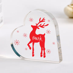 Personalised Christmas Heart Acrylic Plaque Red Reindeer Design Keepsake Gift for Her Him Child Xmas Home Decor