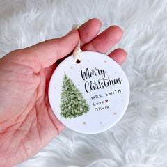 Personalised Christmas Ornament for Teacher Xmas Tree Bauble Gift Elegant Festive Ornament Nursery Primary Assistant Teacher Keepsake