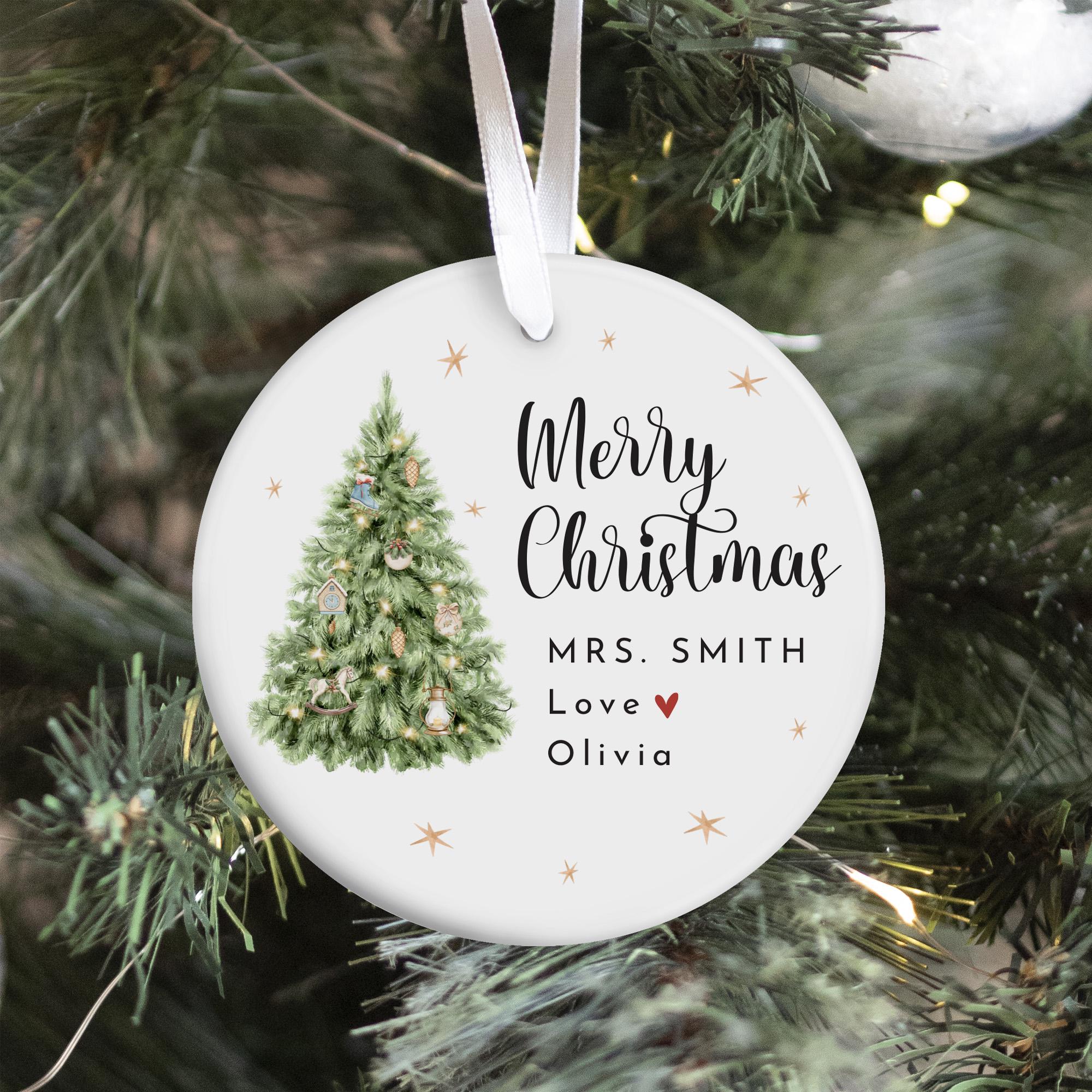 Personalised Christmas Ornament for Teacher Xmas Tree Bauble Gift Elegant Festive Ornament Nursery Primary Assistant Teacher Keepsake