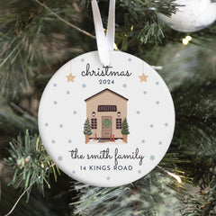 Personalised Christmas Ornament with Family Name and Address Cosy Home Design Holiday Keepsake Gift