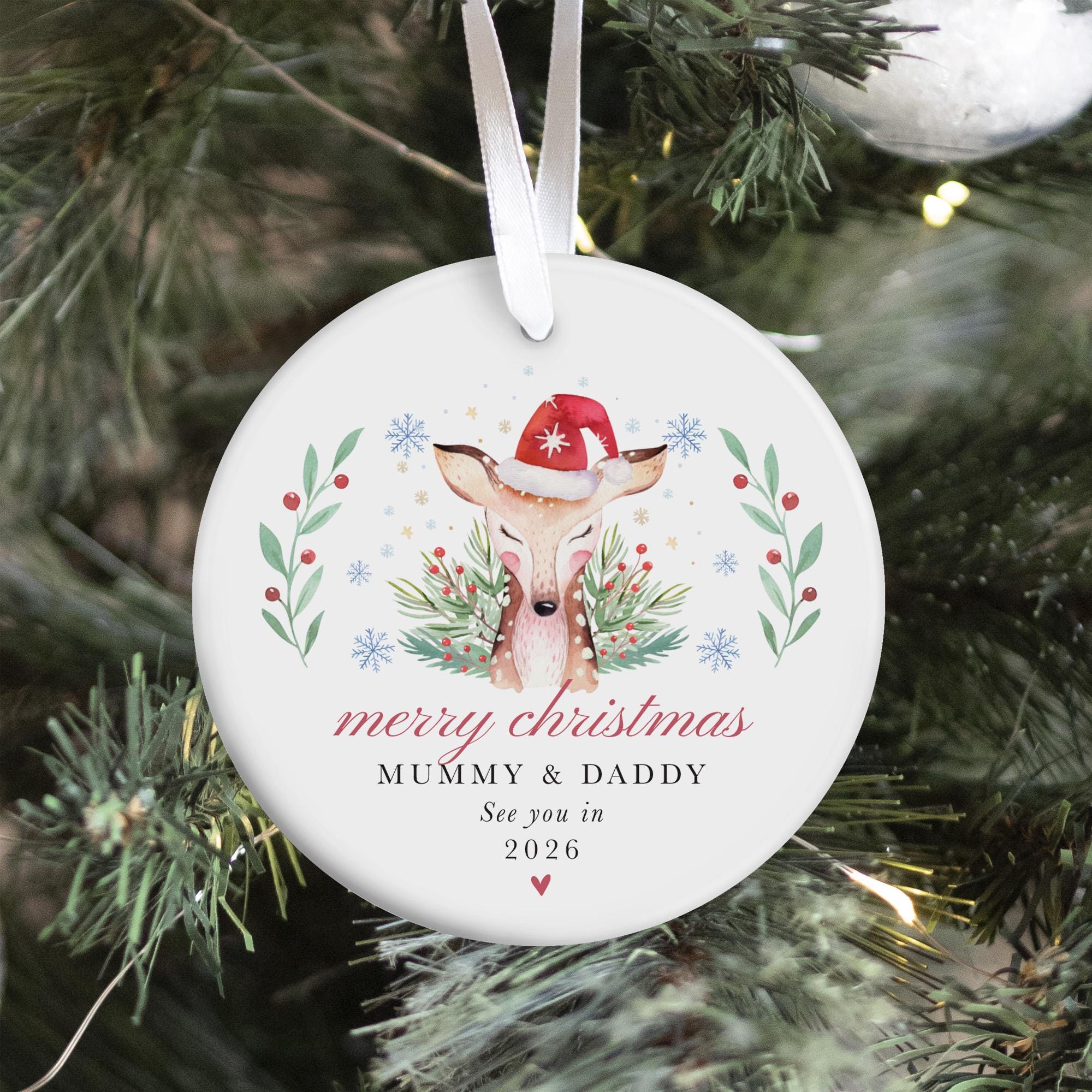 Personalised Christmas Pregnancy Announcement Ornament for New Mum Dad Merry Christmas Mummy & Daddy Bauble Keepsake from the Bump