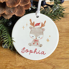 Personalised Christmas Reindeer Ceramic Ornament Name Hanging Decoration Keepsake Gift for Baby Boy Girl Child Nephew Niece Son Daughter