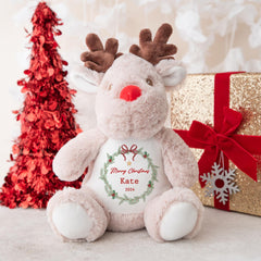 Personalised Christmas reindeer soft toy with name Baby girl boy 1st Xmas Gift for Nephew Niece Grandson Granddaughter Son Daughter Merry