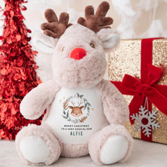 Personalised Christmas Toy for Son Reindeer Teddy Gift Festive Plush Keepsake from Mum or Dad Child’s Xmas Morning Present for Him Baby Boy