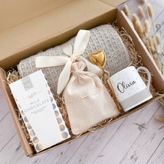 Personalised Cosy Gift Set With Blanket, Christmas Birthday Hygge Gift Box