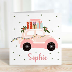 Personalised Cute Christmas Gift Card With Name For Her Him Cute Car Xmas Tree Gift Boxes