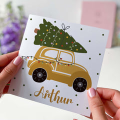 Personalised Cute Christmas Gift Card With Name For Her Him Cute Car Xmas Tree Gift Boxes