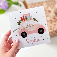 Personalised Cute Christmas Gift Card With Name For Her Him Cute Car Xmas Tree Gift Boxes