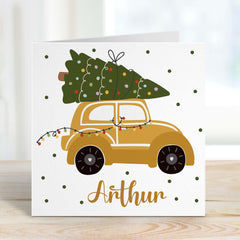 Personalised Cute Christmas Gift Card With Name For Her Him Cute Car Xmas Tree Gift Boxes