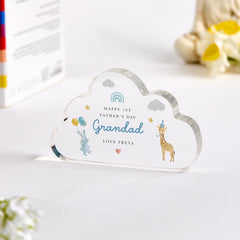 Personalised Cute First Father's Day Gift for Grandad Cloud Acrylic Plaque Keepsake with Name Animal Design from Baby Bump Boy Girl