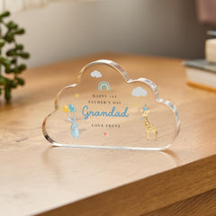Personalised Cute First Father's Day Gift for Grandad Cloud Acrylic Plaque Keepsake with Name Animal Design from Baby Bump Boy Girl